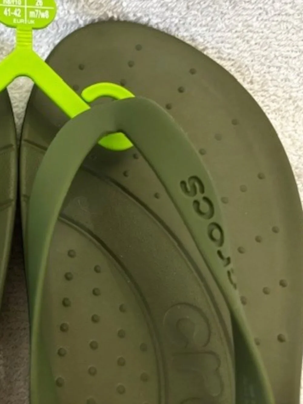 Crocs brand olive color flip flops NWT Men's Size 8/Women's Size 10